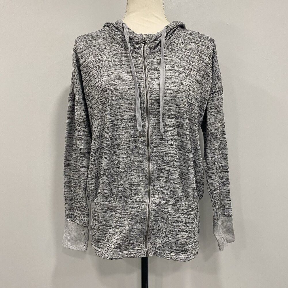 ATHLETA M Gray Batwing Robin Full Zip Shirt Track Jacket Hoodie Athleisure Run